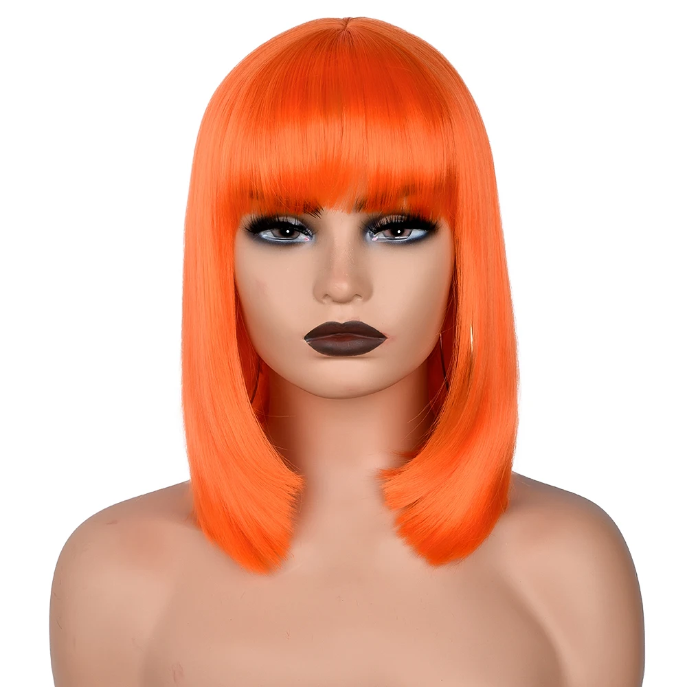 Short Bob Wigs with Bangs Synthetic Straight Bob Wigs for Women Heat Resistant Colorful Halloween Bob Wigs for Daily Party