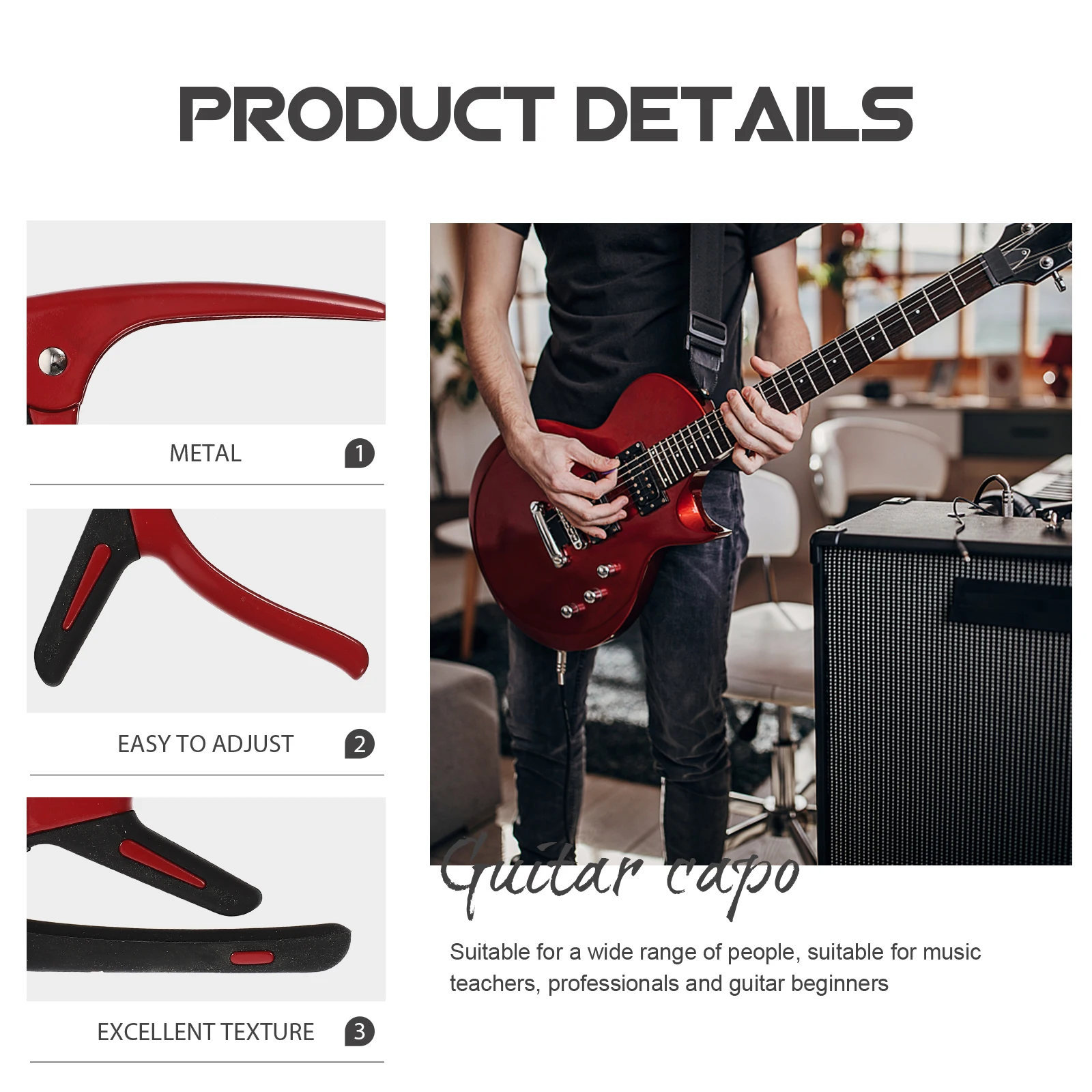 

1Set Guitar Capo Portable Tone Modified Clamp Exquisite Clip for Acoustic Folk Electric Guitar Picks Multi-Function Capo