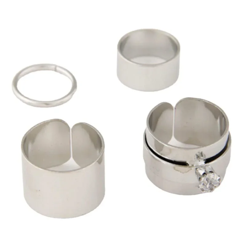4Pcs Zircon Crystal Wide Face Ring Jewelry Open Adjustable Free Size Anneaux Men Women Creative Anillos Anel Accessories Gift
