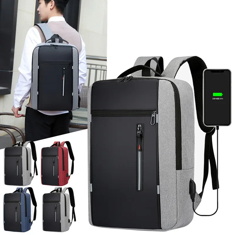 Mochila impermeable con carga USB para hombre, bolsa de negocios informal Oxford para ordenador portátil