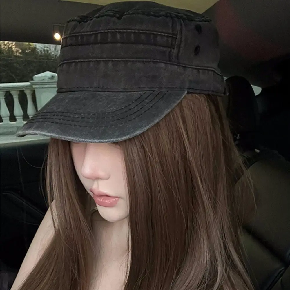 أزياء خمر قبعة مسطحة غسلها القطن Y2k قناع قبعة القوطية الشارع الشهير كاديت قبعة السفر #3