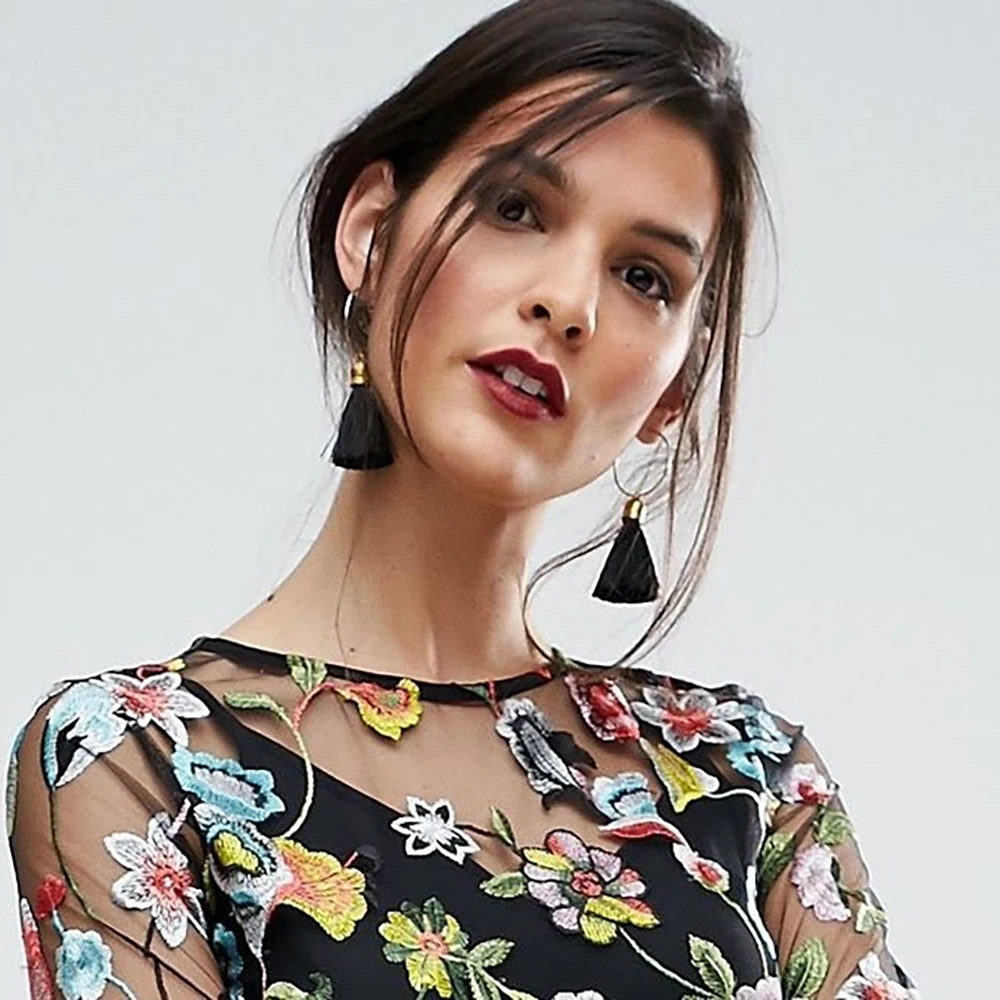 Zweiteiliges, besticktes, durchsichtiges Kleid, knöchellang, A-Linie, Schlüsselloch-Abendball-Kleider, lange Ärmel, bunte Spitzenrobe, individuell gestaltet