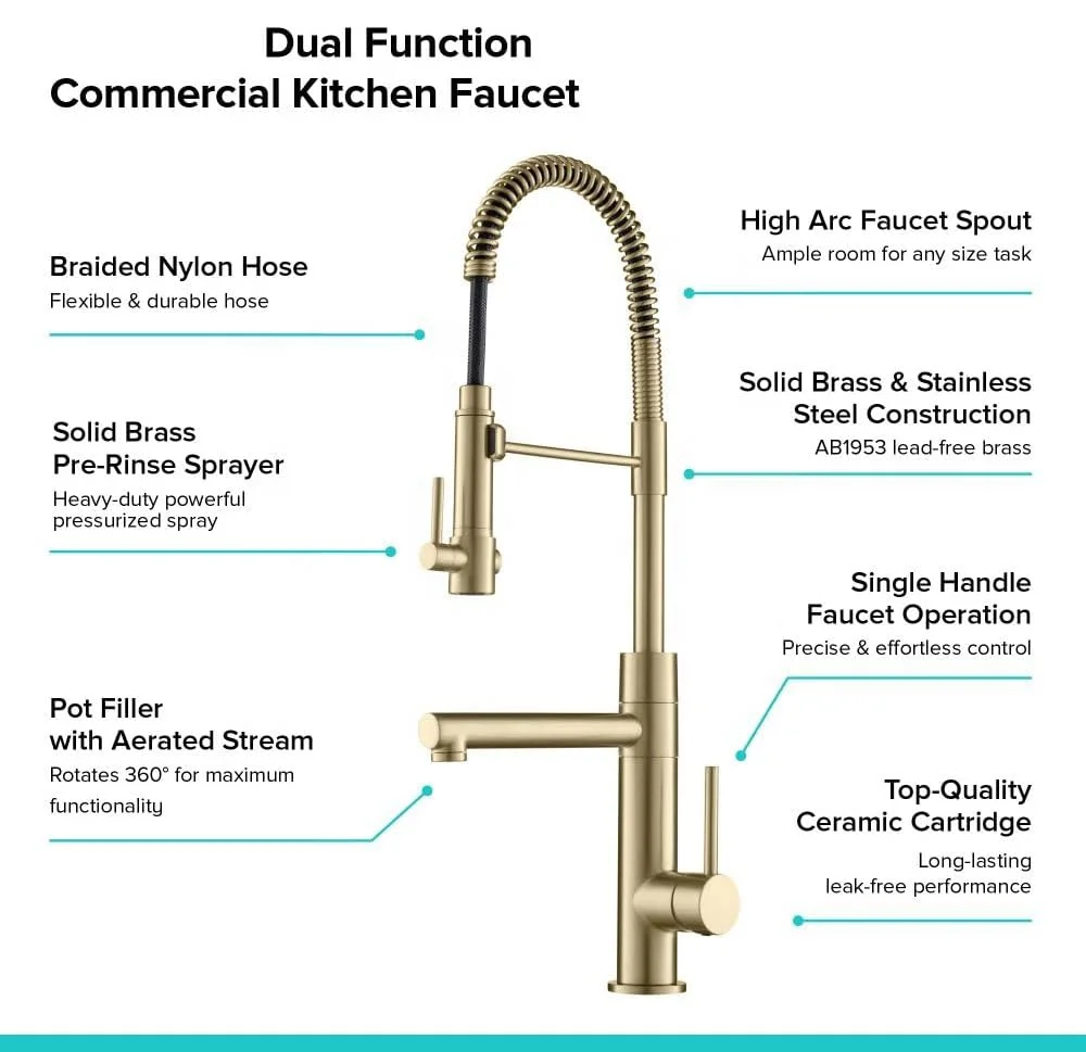 luxury design kitchen accessories brushed gold 304 stainless steel pull down mixer cold and hot kitchen sink faucet