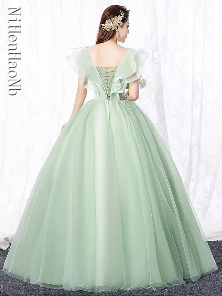 Vestido de quinceañera verde elegante con cuello en V para fiesta, vestido de baile de graduación sin mangas, Vestidos de quinceañera dulces, Vestidos de talla grande