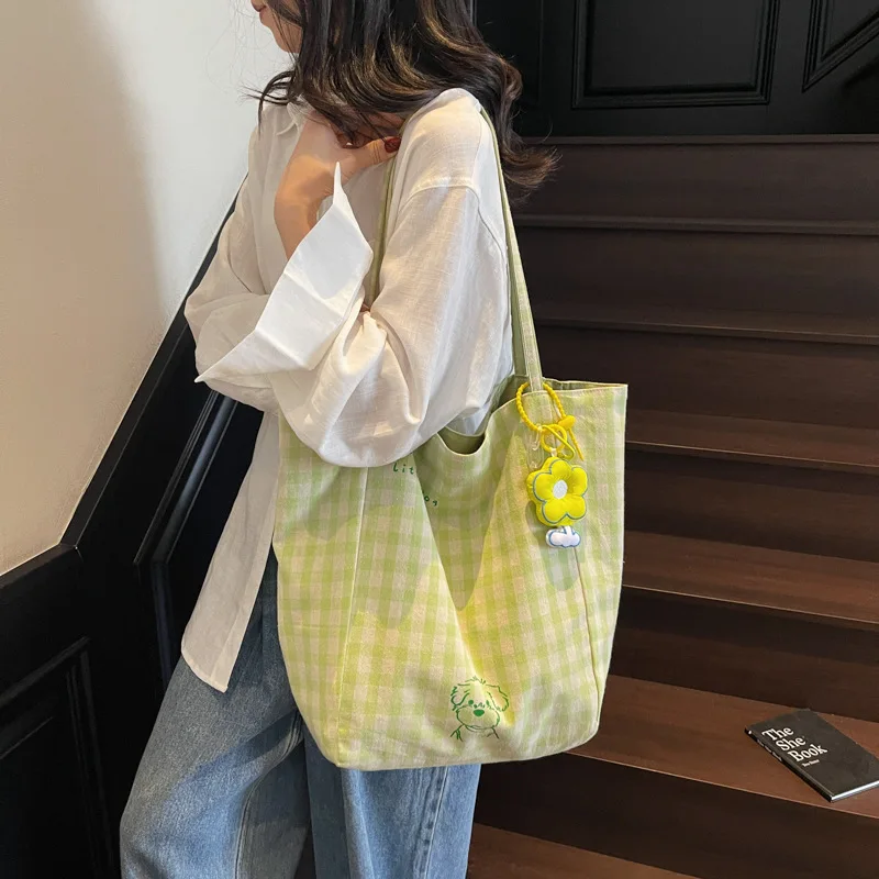 

2025 модная летняя клетчатая холщовая сумка-тоут, двусторонняя сумка на плечо большой вместимости ​ ​ ​ ​ Ключевые особенности