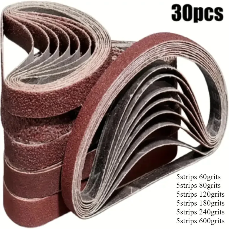 30Pcs Assorted Grit Aluminum Oxide Sanding Belts, Cloth‑Backed Abrasive Belts for Manual Woodworking Surface Polishing