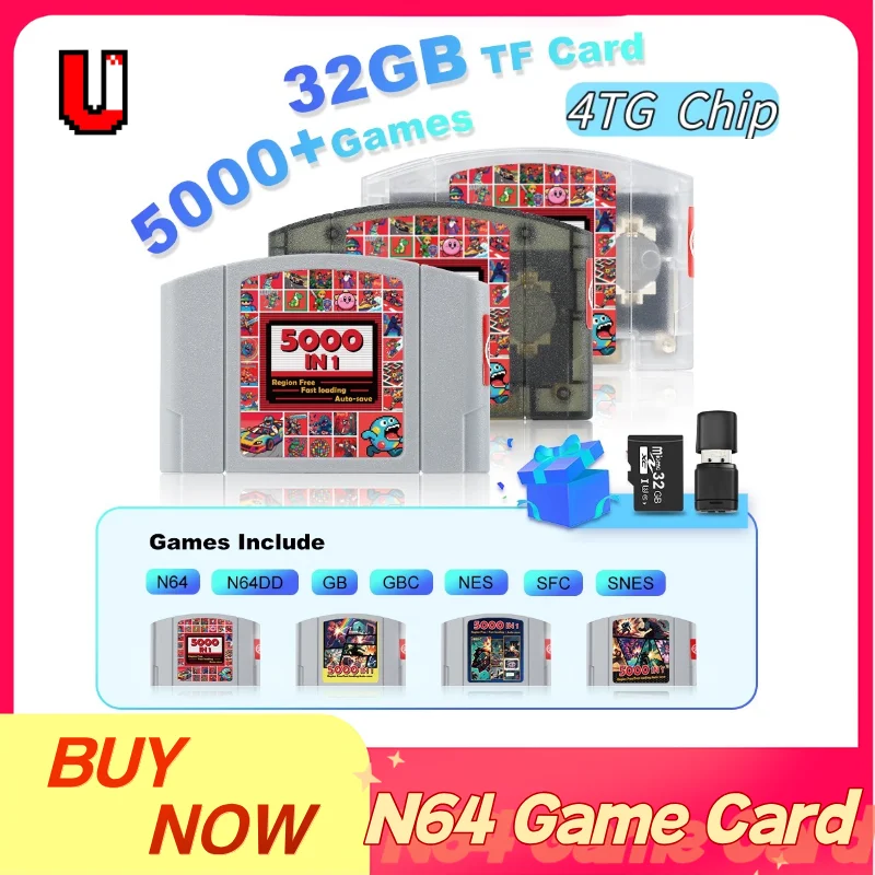 

N64 Game Cartridge Game Cart For Nintendo 64 Console With Free 32GB TF Card and 5400 In 1 Games No Region Restriction Game Cart