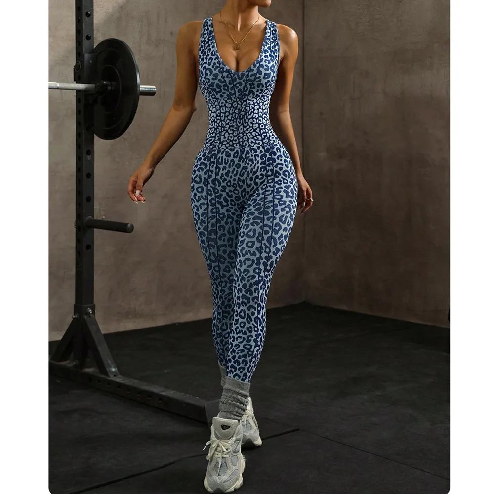 Pad Scrunch Butt Legging leopard Yoga Set Backless Hip lift One Piece Sports Jumpsuit Tennis Wear Active Wear Suit XP10 - Image 3