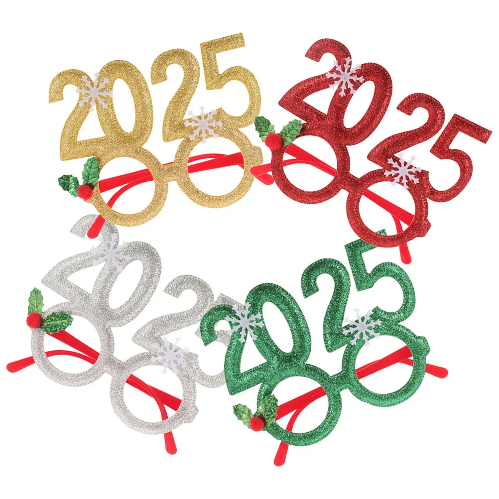 

4Pcs Xmas Party Eyewear 2025 New Year Glasses Festive Holiday Photo Booth Props Fun Party Accessories Glasses for Christmas