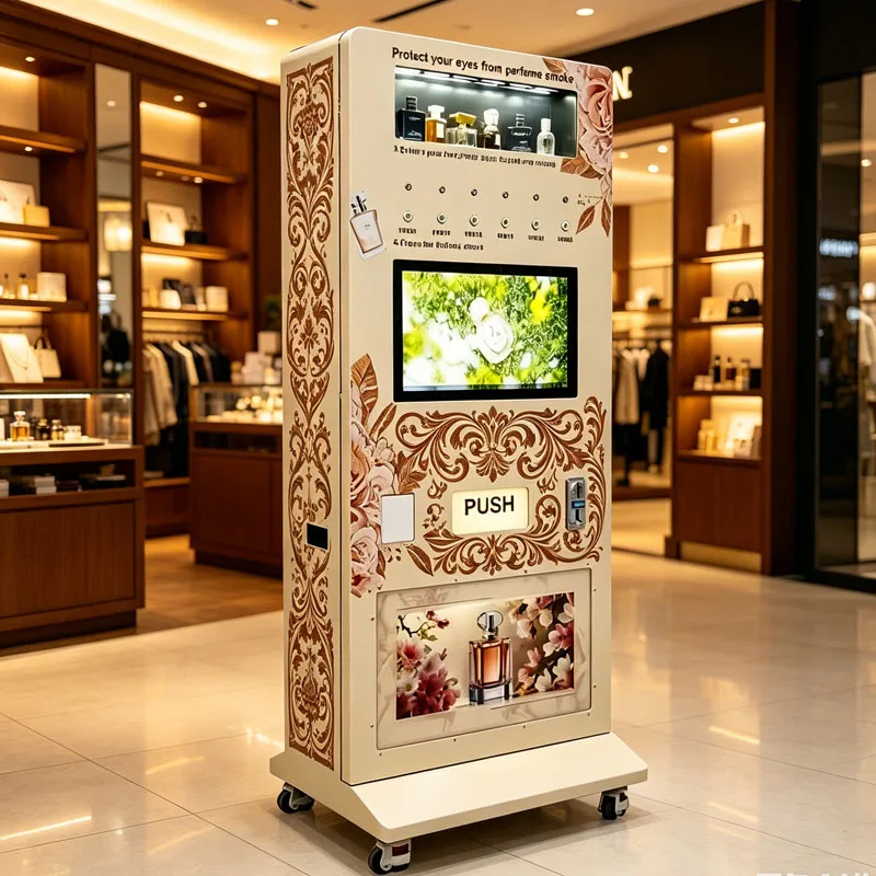 

Perfume Vending Machine with Fragrance Sampling Spray System and Full Bottle Retail Solution Wholesale Customized