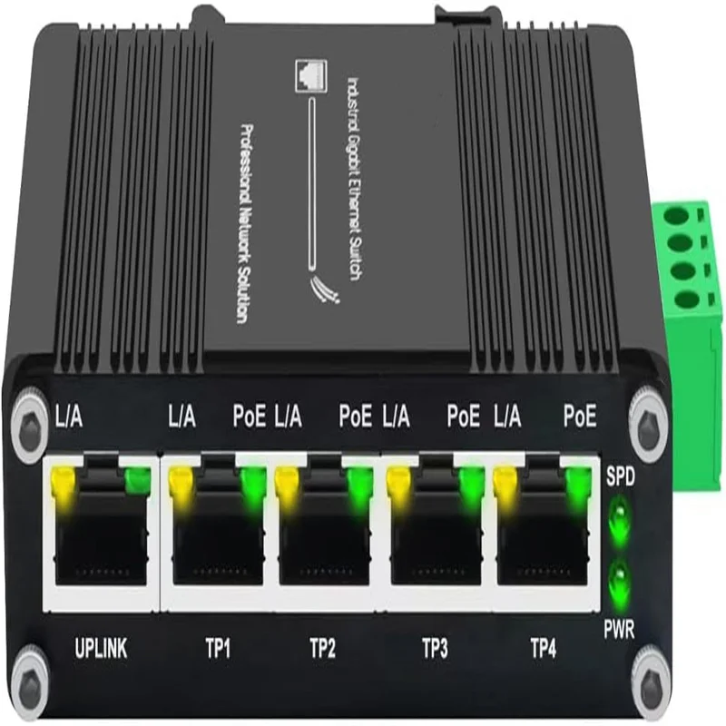 4×10/100/1000BASE-T 802.3at PoE + 1×10/100/1000T Ethernet Switch Din Rail Mount 12~48V DC