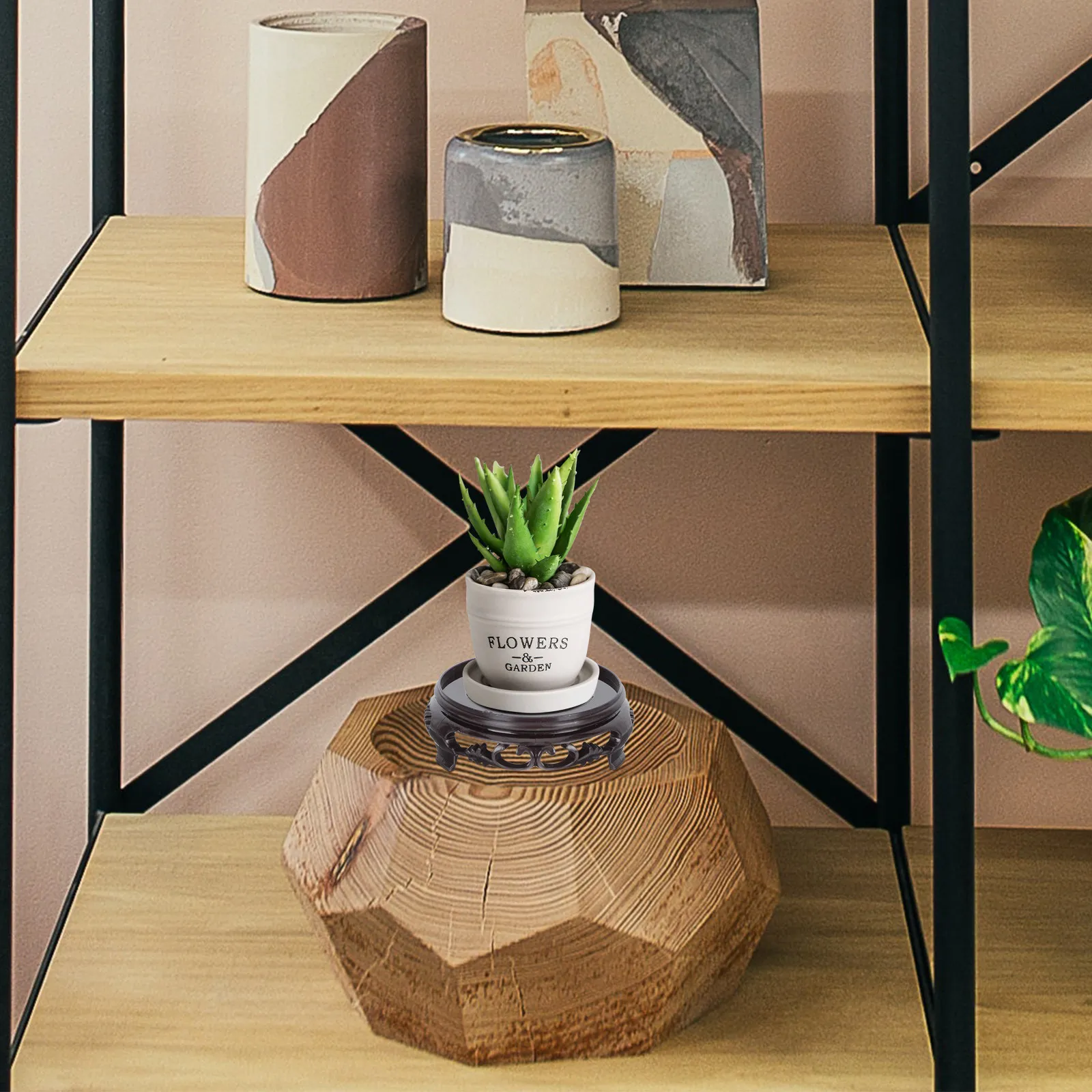 5pcs Flowerpot Display Pedestal for Bonsai Succulents – Stylish Plastic Plant Stand, Vintage Tabletop Decor