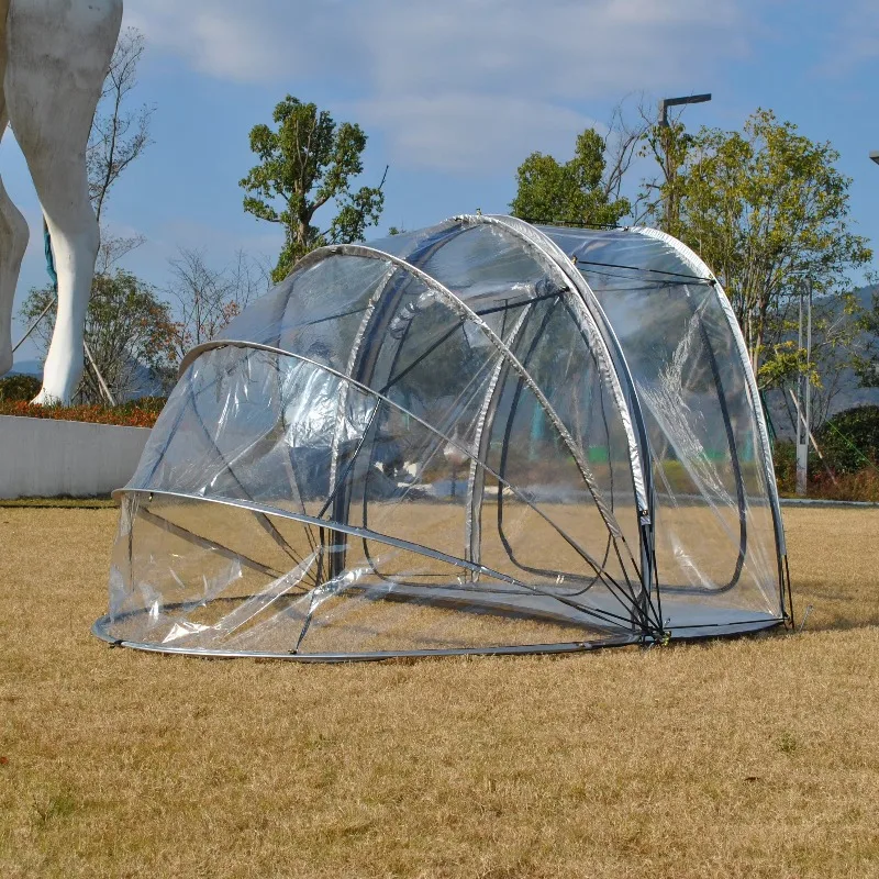 4-Person Fully Transparent One Bedroom One Living Room Tent - PVC Panoramic Starry Sky Sun Flower Warm Room