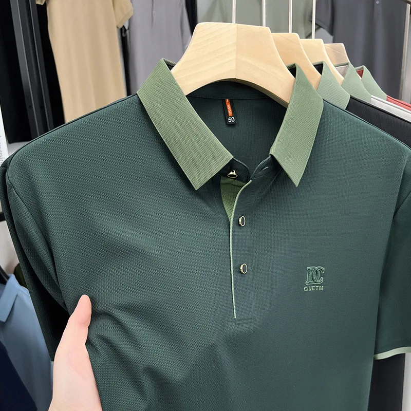 

Summer Men's Short Sleeved T-shirt with a Collar, High-end Middle-aged and Young Dad T-shirt, Ice Silk Seamless Polo Shirt