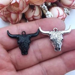 10pcs Metal Vintage Longhorn Cattle Skull  Buffalo Charms Pendants Diy Jewelry Making 21x30mm