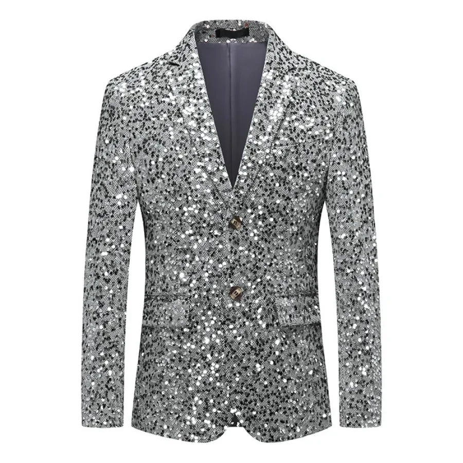 Shiny Gold Sequin Glitter Embellished Blazer Jacket Men Nightclub Prom Suit Blazer Men Costume Homme Stage Clothes for Singers