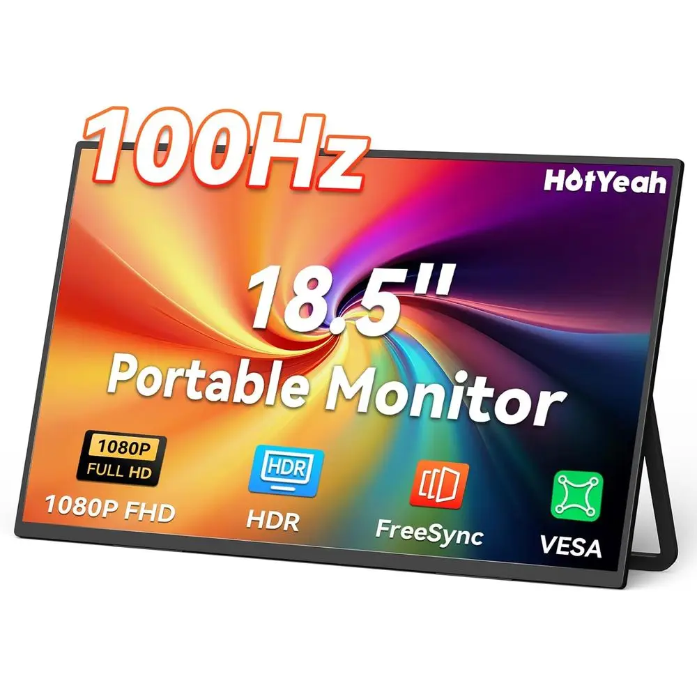 

Портативный монитор, 18,5 дюймов, 1080P, 100 Гц, 125% sRGB, монитор для ноутбука, USB-C, HDMI, внешний компьютерный дисплей, HDR, reeSync, с подставкой и динамиками
