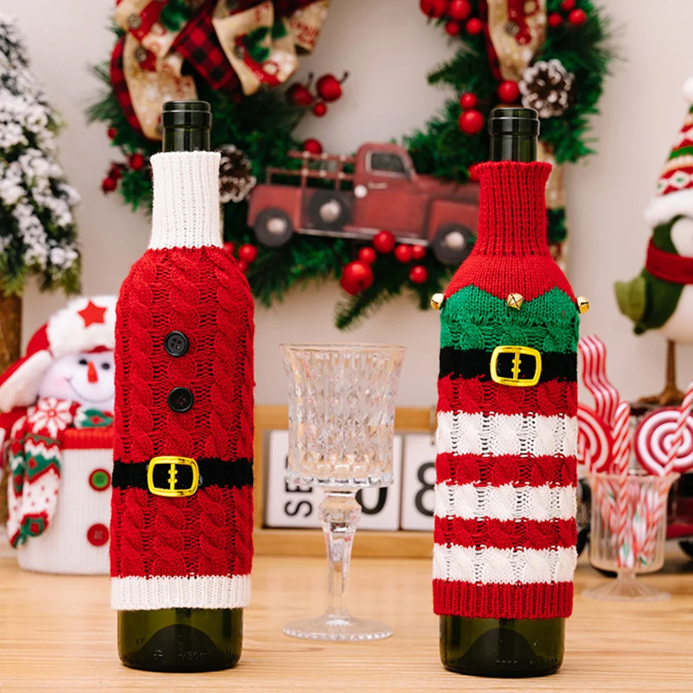 

2Pcs Xmas Wine Bottle Clothes Delicate Decorations Festive Fun Easy to Clean Machine Washable Holiday Props Wine Accessory