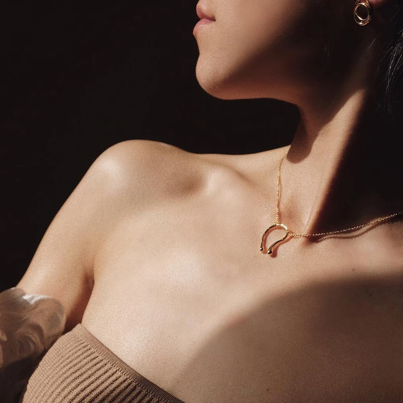 Brass With 18K Gold Geo U Shape Neckalce Japan Korean Style Party Designer T Show Runway Gown Jewelry Rare INS Trendy