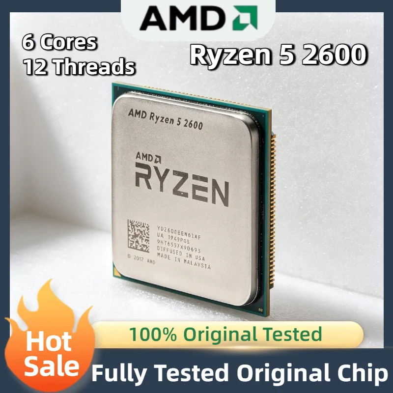 Procesador AMD Ryzen 5 2600 de 6 Núcleos y 12 Subprocesos a 3.4GHz AM4 para Juegos, Oficina, PC Pro Max 4K, Ultra Rápido