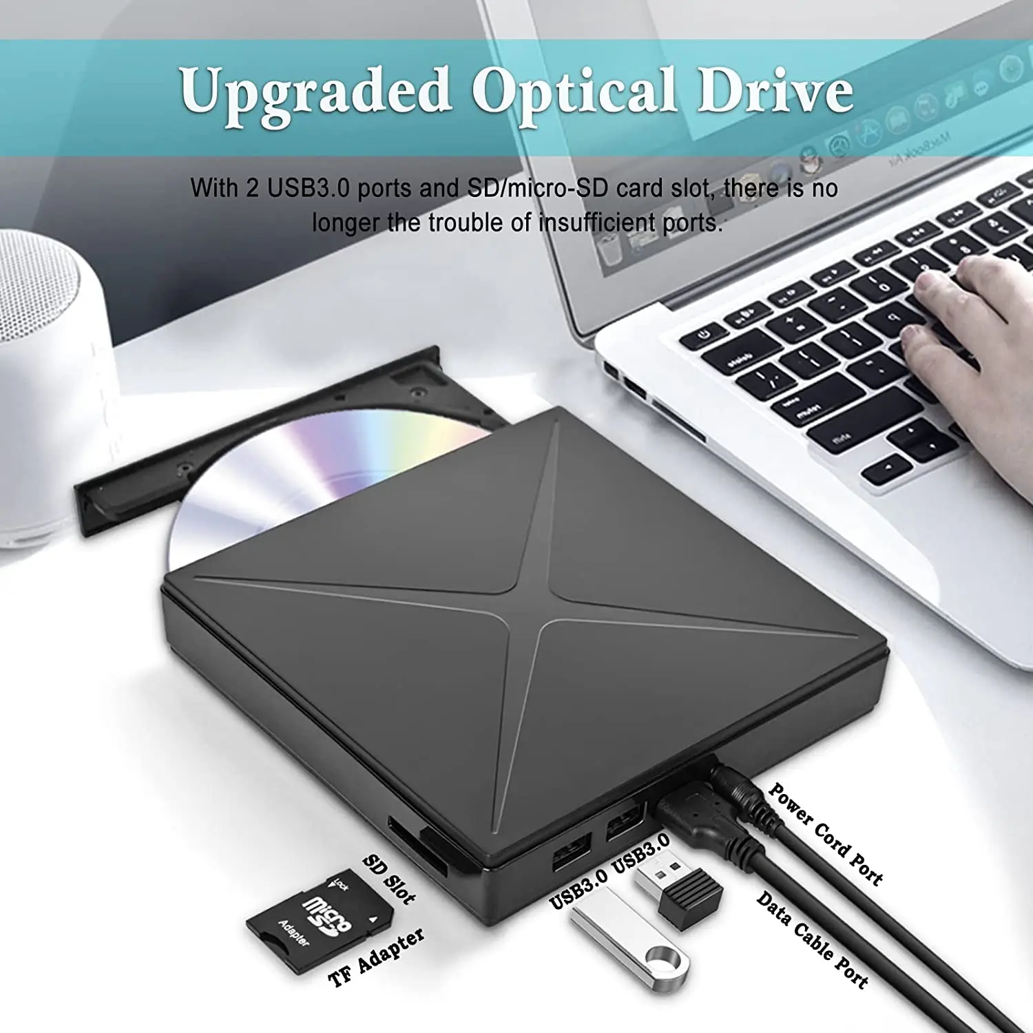 USB 3.0 Slim External Optical Drive DVD RW CD Writer Drive Burner Reader Player Optical Drives Plug and Play For Laptop Notebook