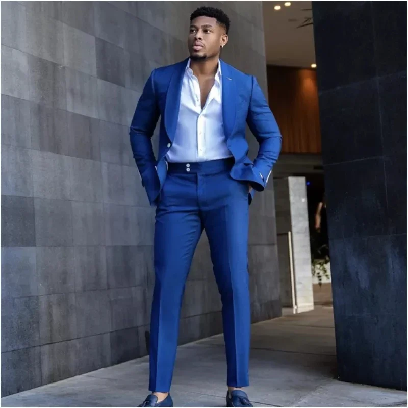 

New Handsome Royal Blue Men Suits Slim Fit Wedding Formal Groom Tuexdoes Terno Masculino Custom Made Men's Clothes Blazer Pants