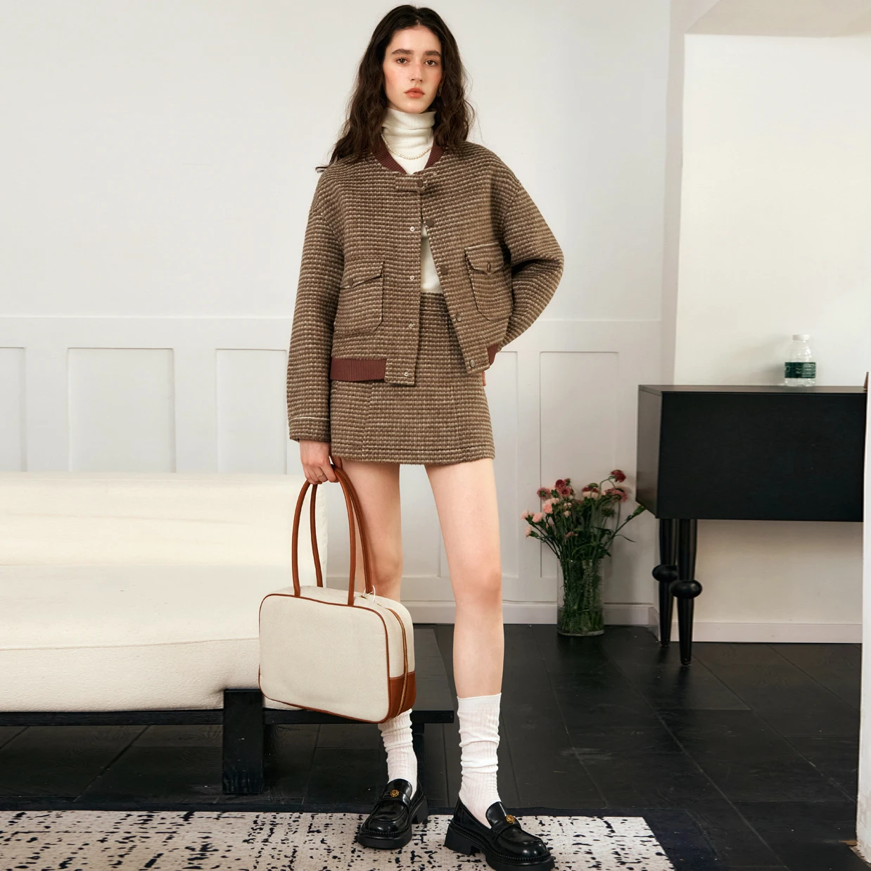 OLrain Women Elegant Skirt Set Autumn 2026 New in Single Breasted Jacket Short A-line Skirt Solid Two Piece Set Lady O56DE95189