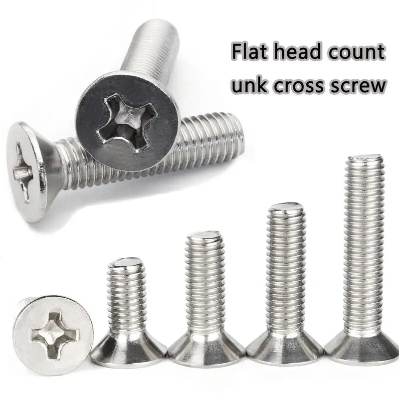 50/10 Stück Phillips-Schrauben mit flachem Senkkopf, M1,6, M2, M2,5, M3, M4, M5, M6, 304 Edelstahl, hohe Qualität, 3 mm-70 mm