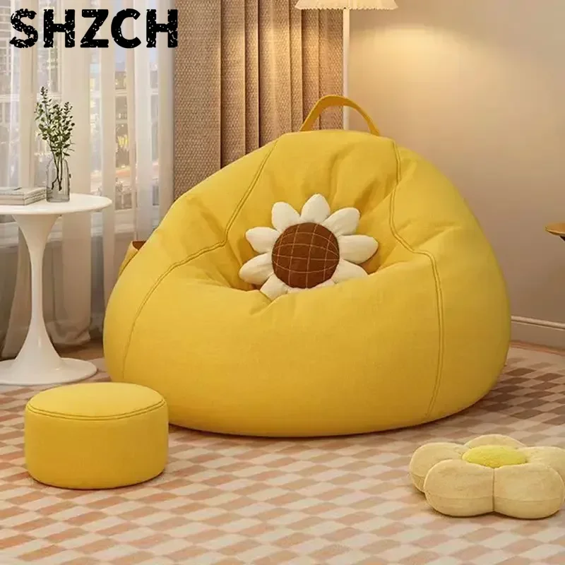 Lazy Sofas Chairs With Pedal Pillow Floor Linen Cloth Lounger Seat Bean Bag Pouf Puff Couch Leisure Tatami Living Room Household