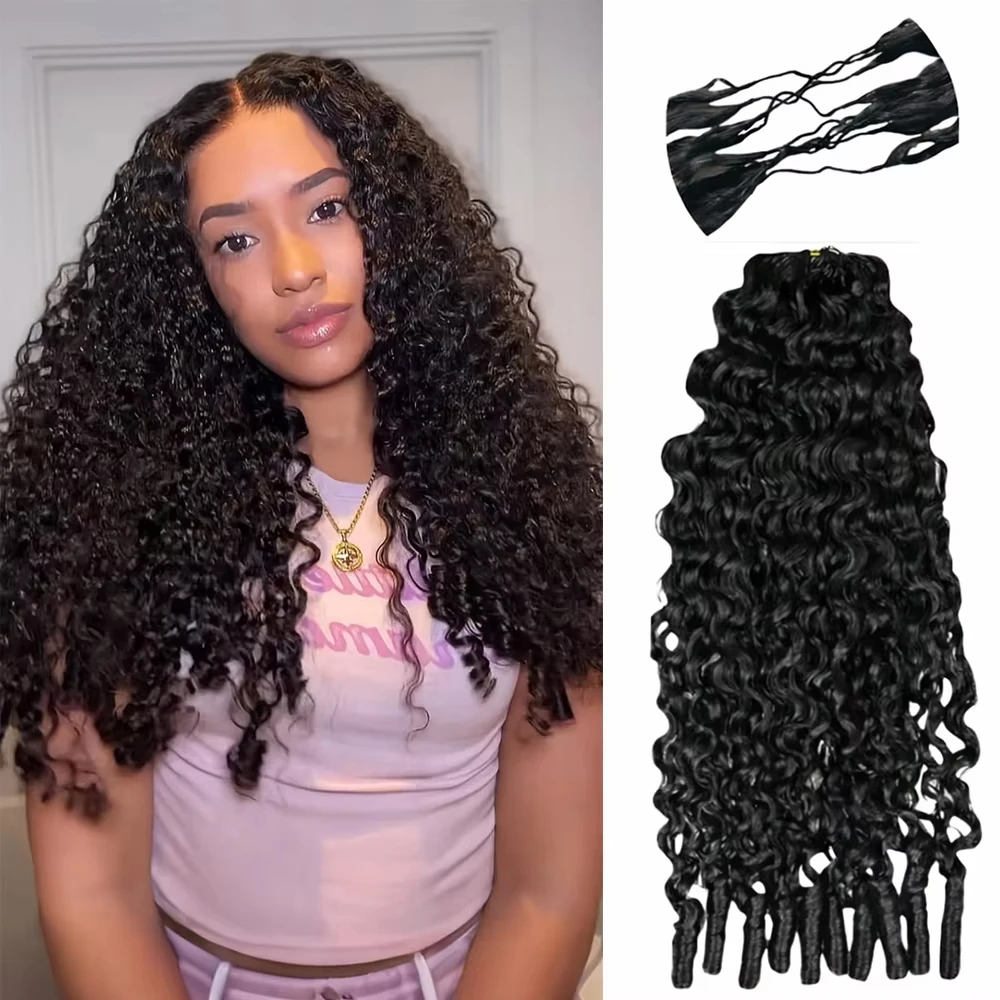 

Burmese Curly Crochet Human Hair With Spiral Curly End Pre-Separated Invisible Knotless Feather Crochet Hair Extension For Women