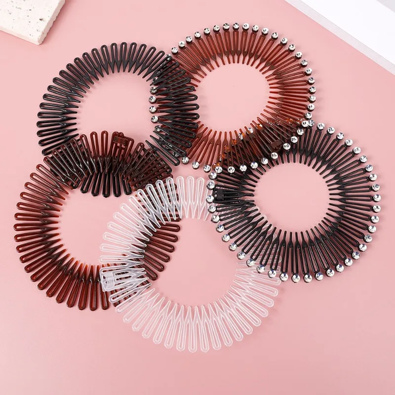 1-4pcs Rhinestone Plastic Full Circle Stretch Diamond Flexible Comb Women Girls Flexible Plastic Circle Teeth Hair Accessories