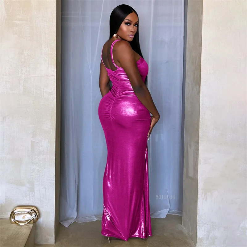 Doyerl brillant métallique robe de fête d'anniversaire femmes soirée de mariage sans manches froncé perles gaine mince boîte de nuit robes de bal