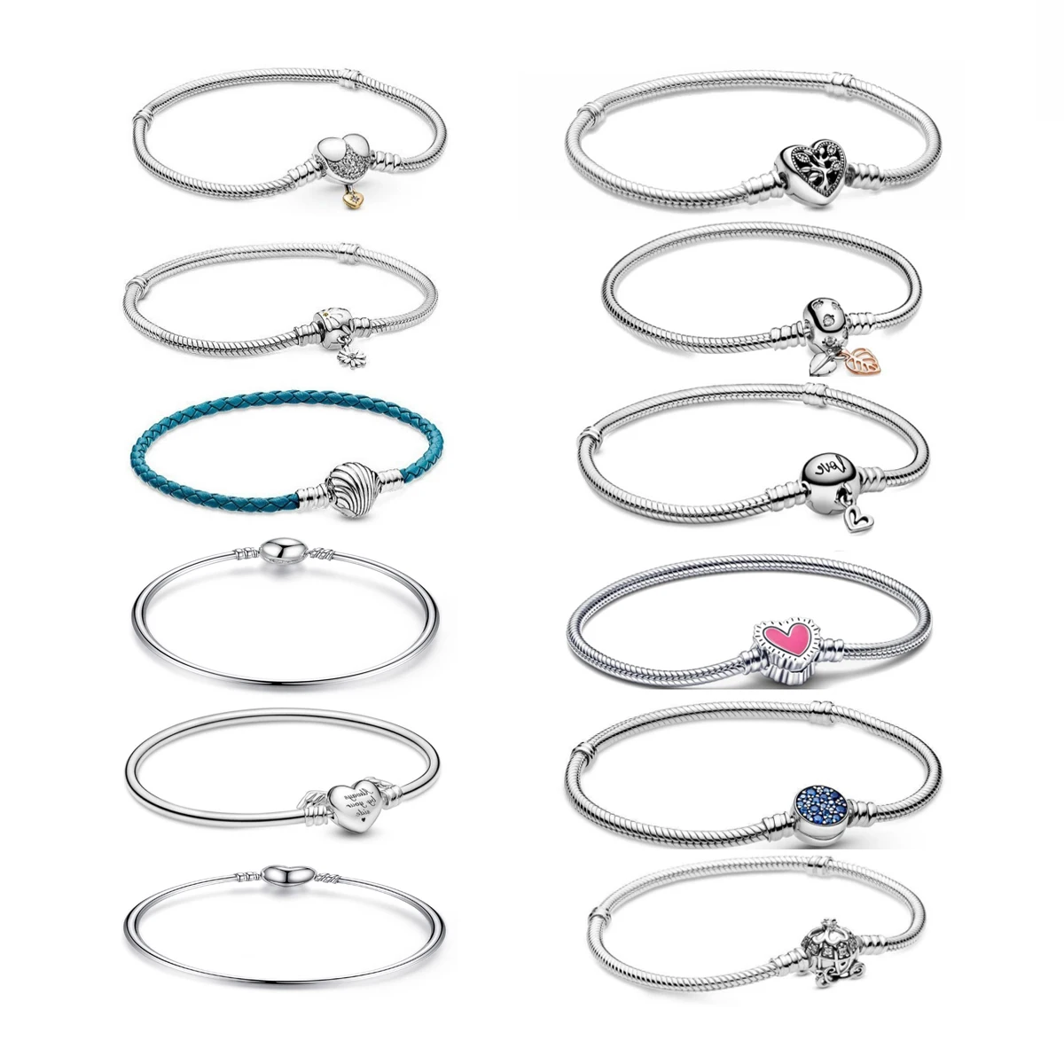 צמידי רגעים מכסף 925 מקוריים עץ משפחה כדור קריסטל לב אהבה סוגר חרוז צמיד לנשים תכשיטים לעשייה עצמית