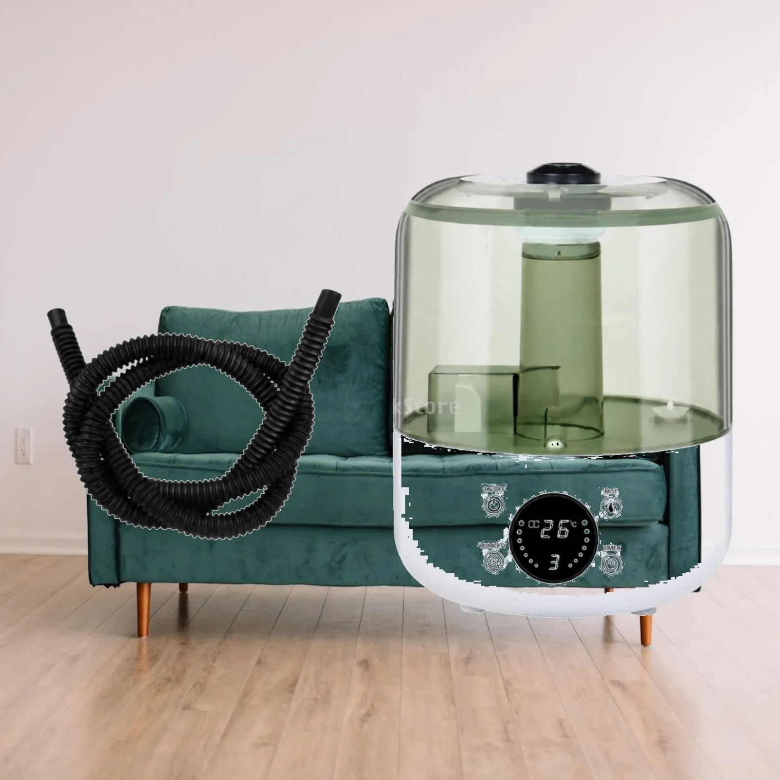 White Cylinder Mist Humidifier with Flexible Hose for Reptile Vivarium and Plant Greenhouse Humidity Control
