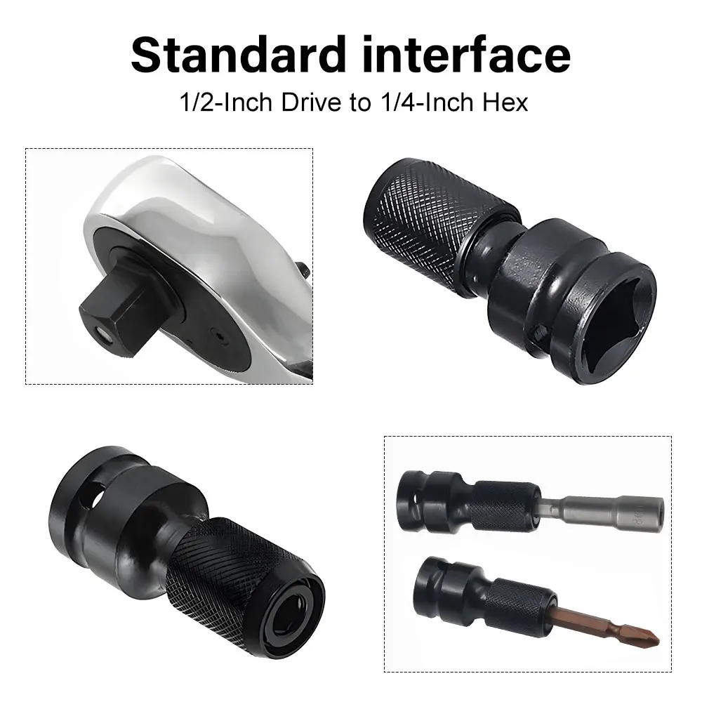 Universal Adaptive Wrench Adapter Socket Ratchet Torque Wrench Adapter 1/2 Inch Square to 1/4 Inch Hex Ratchet Socket Converter