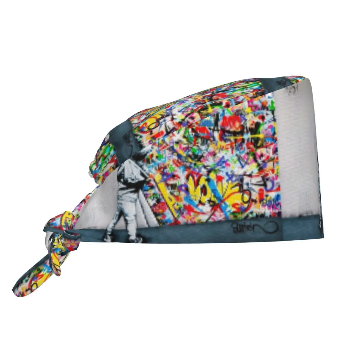 Behind The Curtain Boy - Banksy Street Art Mural Scrub Hat Doctor Working Surgical Cap Adjustable Nursing Caps for Dentist