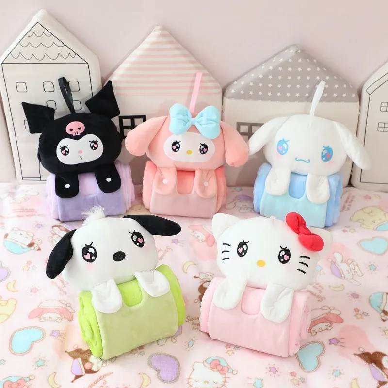 

Anime Hello Kitty Kuromi Cinnamoroll Melody Car Neck Protector Headrest Cute Sanrio Portable Lunch Break Air Conditioner Blanket