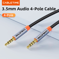 CABLETIME 3.5mm Audio 4-Pole Cable TRRS 4-Conductor Auxiliary Aux Cable For Phone Headset Microphone Car Music HIFI  Audio Cable