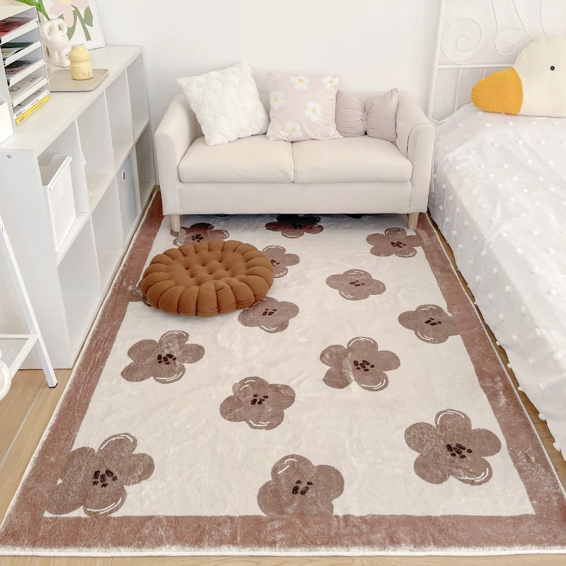 Large Area Carpets for Living Room Children Room Plush Floor Mat Nordic Bedroom Decor Bedside Carpet Thicken Non-slip Floral Rug