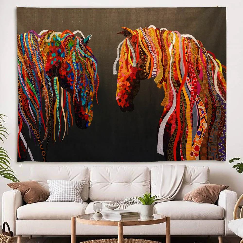 Retro Horse Wall Mounted Fabric Decoration Painting Aesthetic Art for Living Room Dormitory Office Bedroom Unique Characteristic