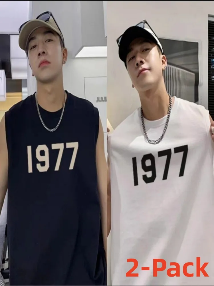 Heavyweight Pure Cotton Baskeall Vest Summer Casual Sport Fitn oulderl round Ne T-irt Loose Fit Youth Trend