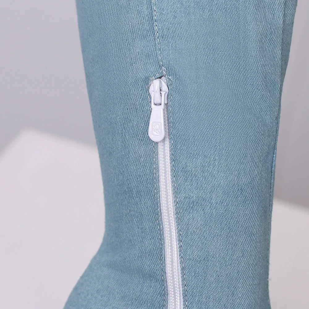 New Winter Black Blue Women Knee High Riding Boots Hot Round Toe High Heels Lady Casual Shoes Plus Big Size 12 43 45 48 view 5