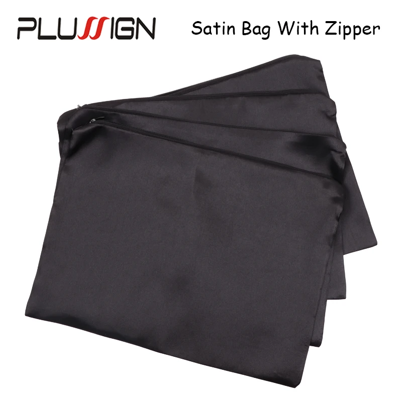 Plussign Wig Packaging Bag With Zipper For Storage Wigs Hair Bundles Wig Accessories Zipper Hair Packaging Bag Soft Satin Bag