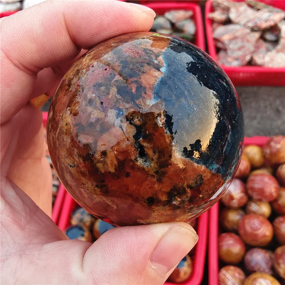 Rare Natural Gemstones GOLDEN Sunstone AND Blue Apatite Symbiont Crystals Ball Spheres Room Decoration Paragenic Ore Minerals