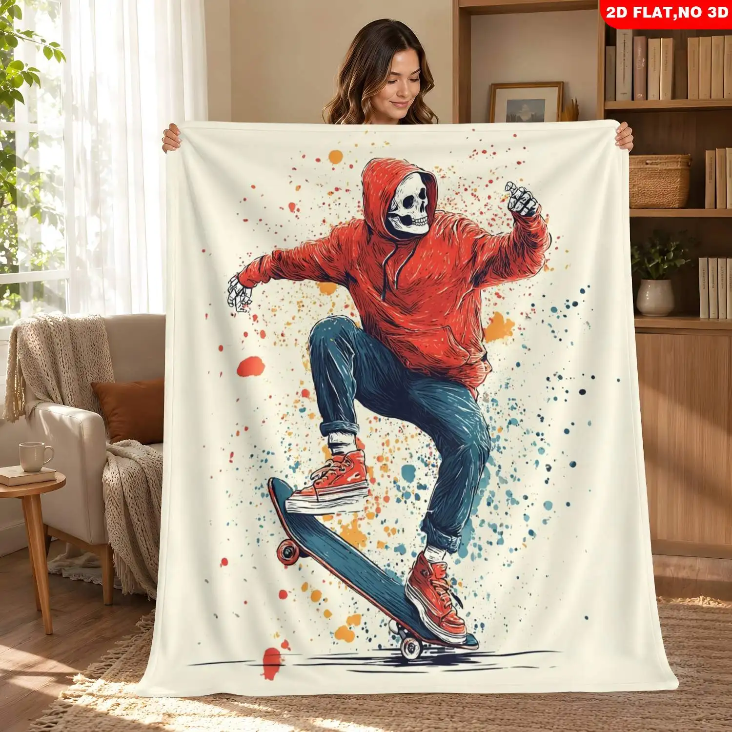 Large Graffiti Skate Punk Skull Blanket Throw Fleece Decor Cozy Urban Art 150x200cm Photography Gift