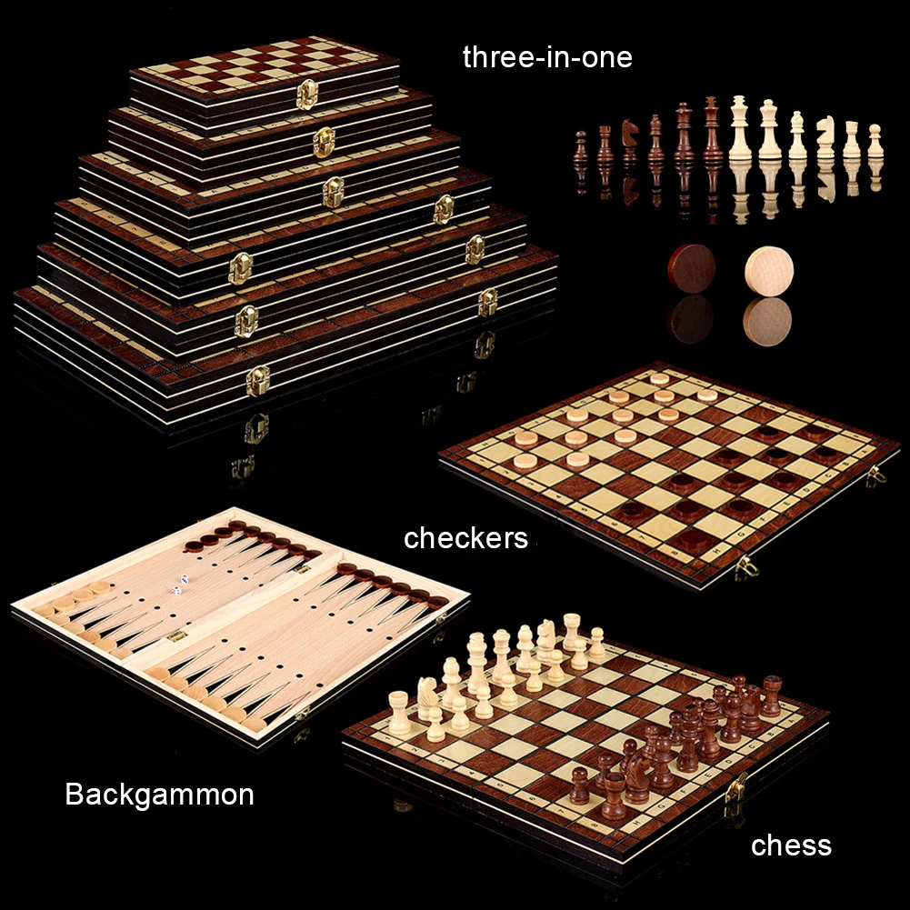 3 in 1 Chess Board Game Portable International Chess Game Educational Foldable Chess Board Set Multifunctional for Kids Adults