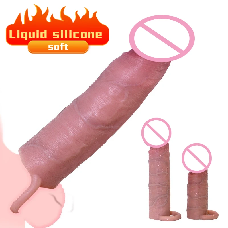 S/L Penis Enlargement Sleeve Soft Liquid Silicone Penis Extender Sleeve Sex Toy for Men Delay Ejaculation Adult Toys Sex Shop