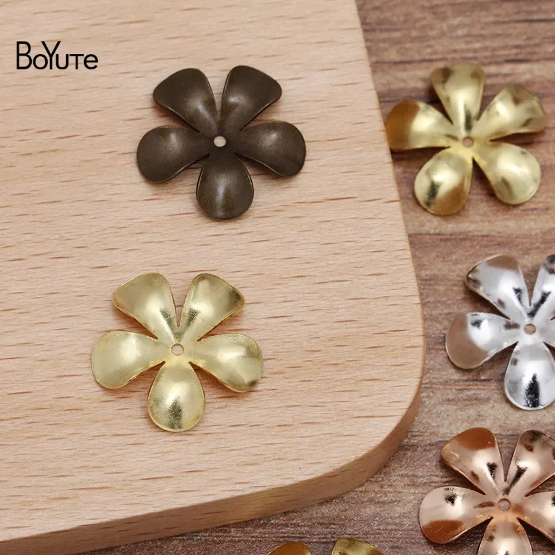 BoYuTe-Metal Brass Stamping Flower Charms Material, Acessórios Jóias DIY, 15mm, 100 Pcs por lote