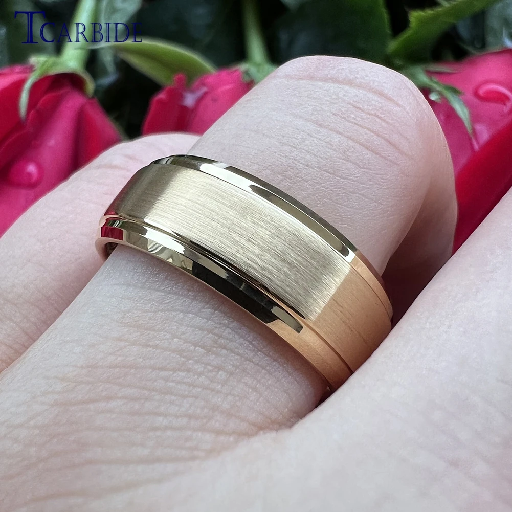 6MM 8MM Men Women Wedding Band Tungsten Engagement Ring Step Beveled Brushed Multicolor Gift Jewelry For Ladies Gentleman