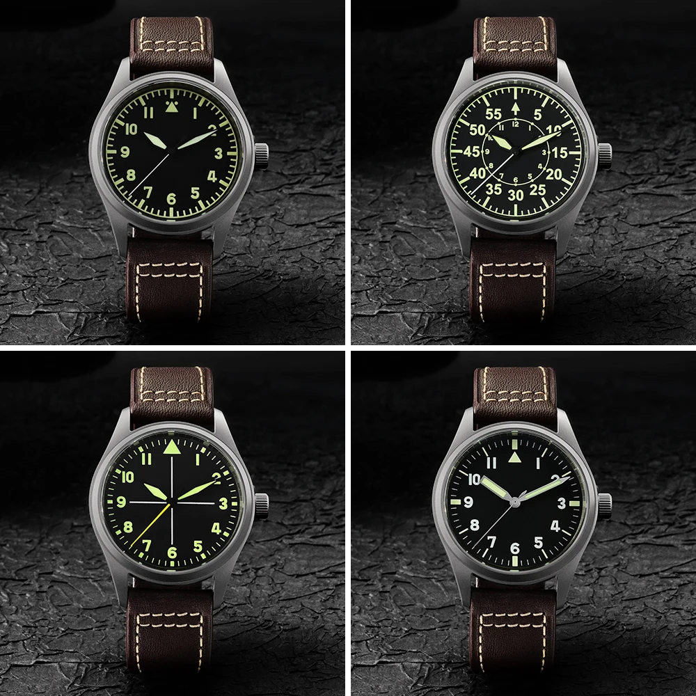 San Martin Pilot Titanium Vintage Military Enthusiasts YN55 Automatic Mechanical Men Watch Leather Strap Waterproof Luminous